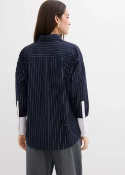 bonprix bonprix Blusa de mezcla de viscosa con raya diplomática azul marino-blanco rayas verticales