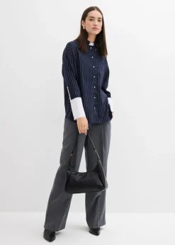 bonprix bonprix Blusa de mezcla de viscosa con raya diplomática azul marino-blanco rayas verticales