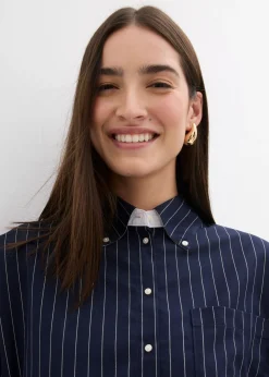 bonprix bonprix Blusa de mezcla de viscosa con raya diplomática azul marino-blanco rayas verticales