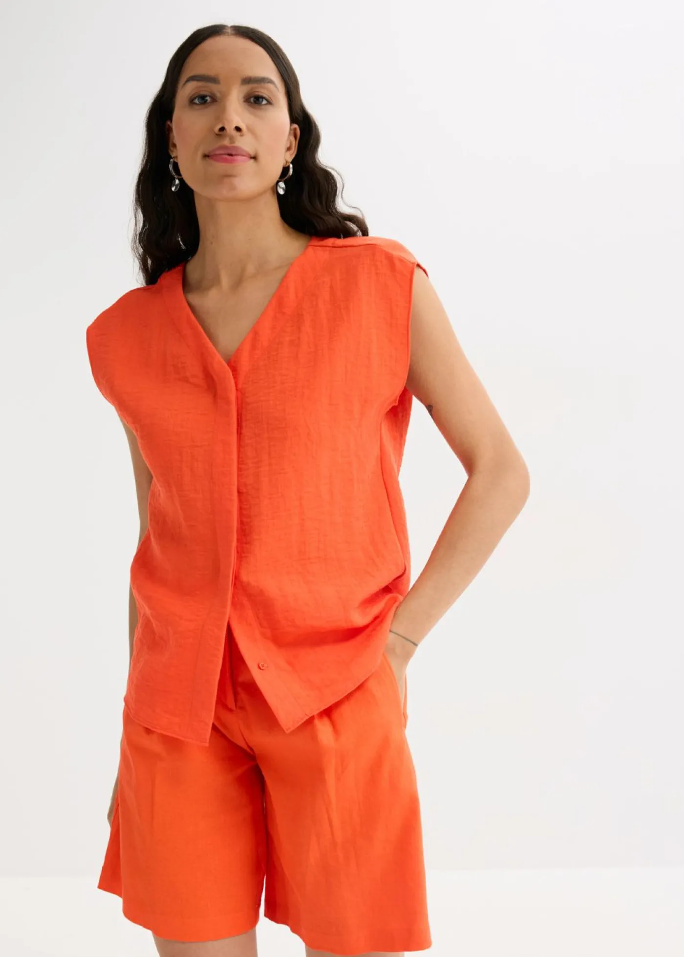 bonprix bonprix Blusa de mezcla de viscosa ligera Rojo amapola Sale