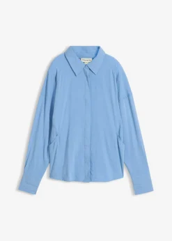 bonprix bonprix Blusa de mezcla de viscosa con bolsillos azul provenzal Sale