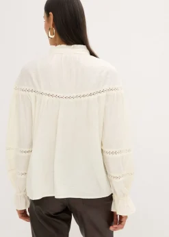 bonprix bonprix Blusa de mezcla de viscosa fina blanco perla Sale