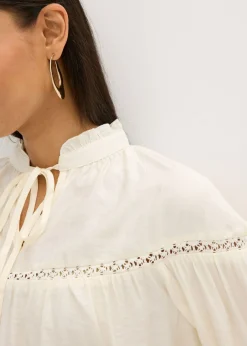 bonprix bonprix Blusa de mezcla de viscosa fina blanco perla Sale