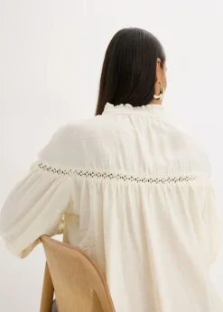 bonprix bonprix Blusa de mezcla de viscosa fina blanco perla Sale