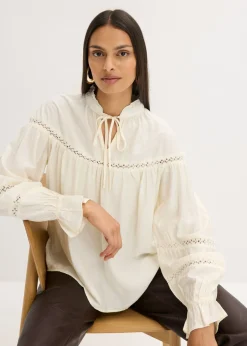 bonprix bonprix Blusa de mezcla de viscosa fina blanco perla Sale
