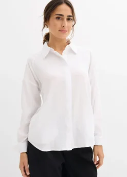 bonprix bonprix Blusa de mezcla de viscosa con bolsillos Blanco Outlet