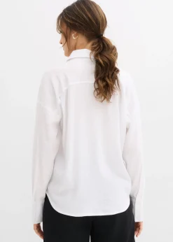 bonprix bonprix Blusa de mezcla de viscosa con bolsillos Blanco Outlet
