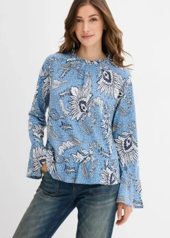 bonprix bonprix Blusa de mezcla suave de modal Azul ola de flores Hot