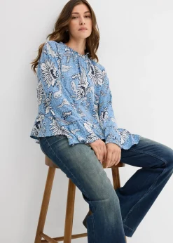 bonprix bonprix Blusa de mezcla suave de modal Azul ola de flores Hot