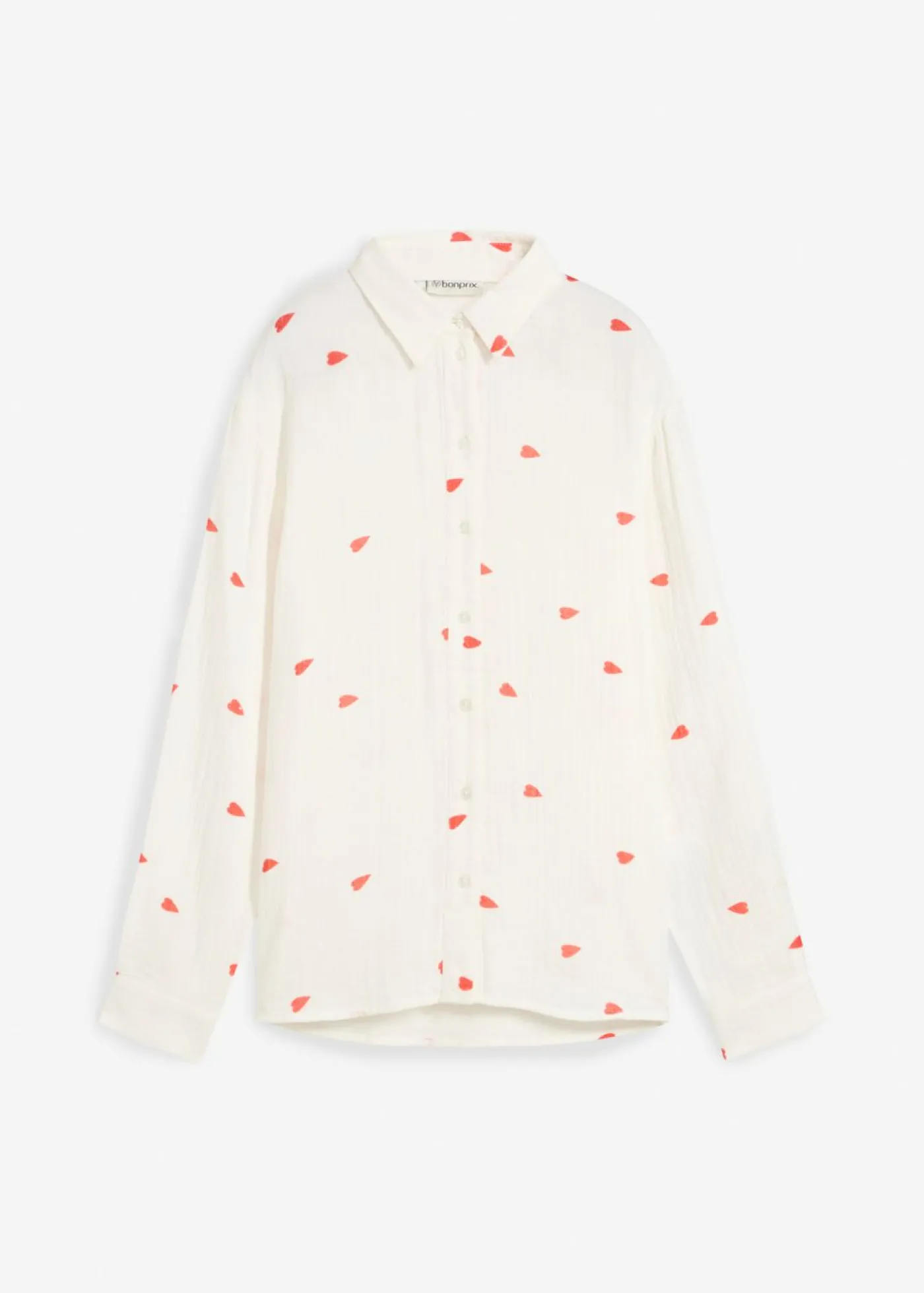 bonprix bonprix Blusa de muselina con corazones Blanco-fresa Discount