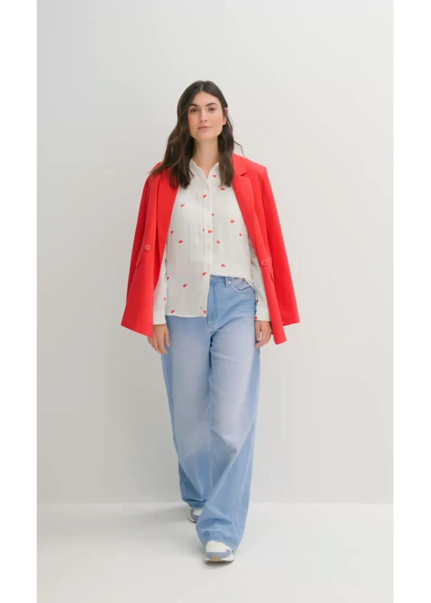 bonprix bonprix Blusa de muselina con corazones Blanco-fresa Discount