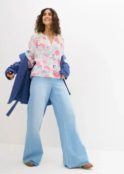bonprix bonprix Blusa de muselina de algodón puro multicolor con flores Sale