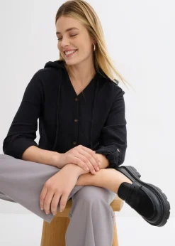 bonprix bonprix Blusa de muselina vaporosa Negro New