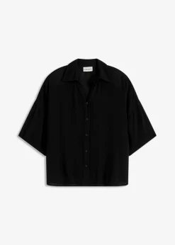 bonprix bonprix Blusa de playa corta de viscosa fluida Negro