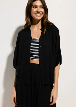 bonprix bonprix Blusa de playa corta de viscosa fluida Negro