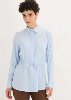 bonprix bonprix Blusa de popelín con pliegues azul pálido Clearance