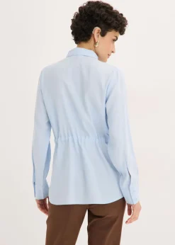 bonprix bonprix Blusa de popelín con pliegues azul pálido Clearance