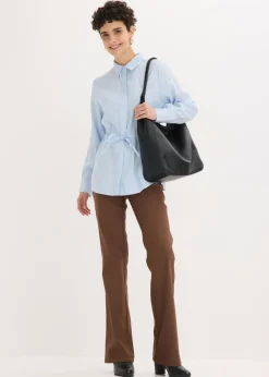 bonprix bonprix Blusa de popelín con pliegues azul pálido Clearance