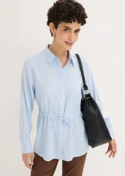 bonprix bonprix Blusa de popelín con pliegues azul pálido Clearance