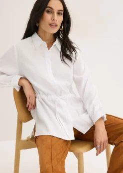 bonprix bonprix Blusa de popelín con pliegues Blanco Best