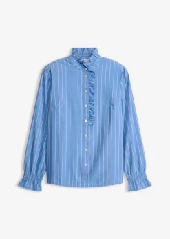 bonprix bonprix Blusa de popelín con volantes en el cuello Azul provenzal/blanco/pink lady de rayas Clearance