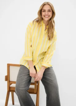 bonprix bonprix Blusa de popelín de algodón amarillo claro-blanco-azul pálido rayas verticales Online