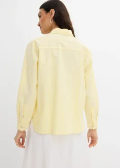 bonprix bonprix Blusa de rayas de algodón orgánico puro blanco-amarillo claro rayas verticales