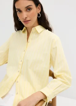 bonprix bonprix Blusa de rayas de algodón orgánico puro blanco-amarillo claro rayas verticales