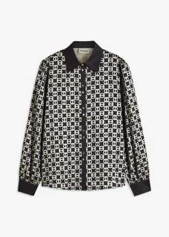 bonprix bonprix Blusa de satén Negro-blanco lana Discount