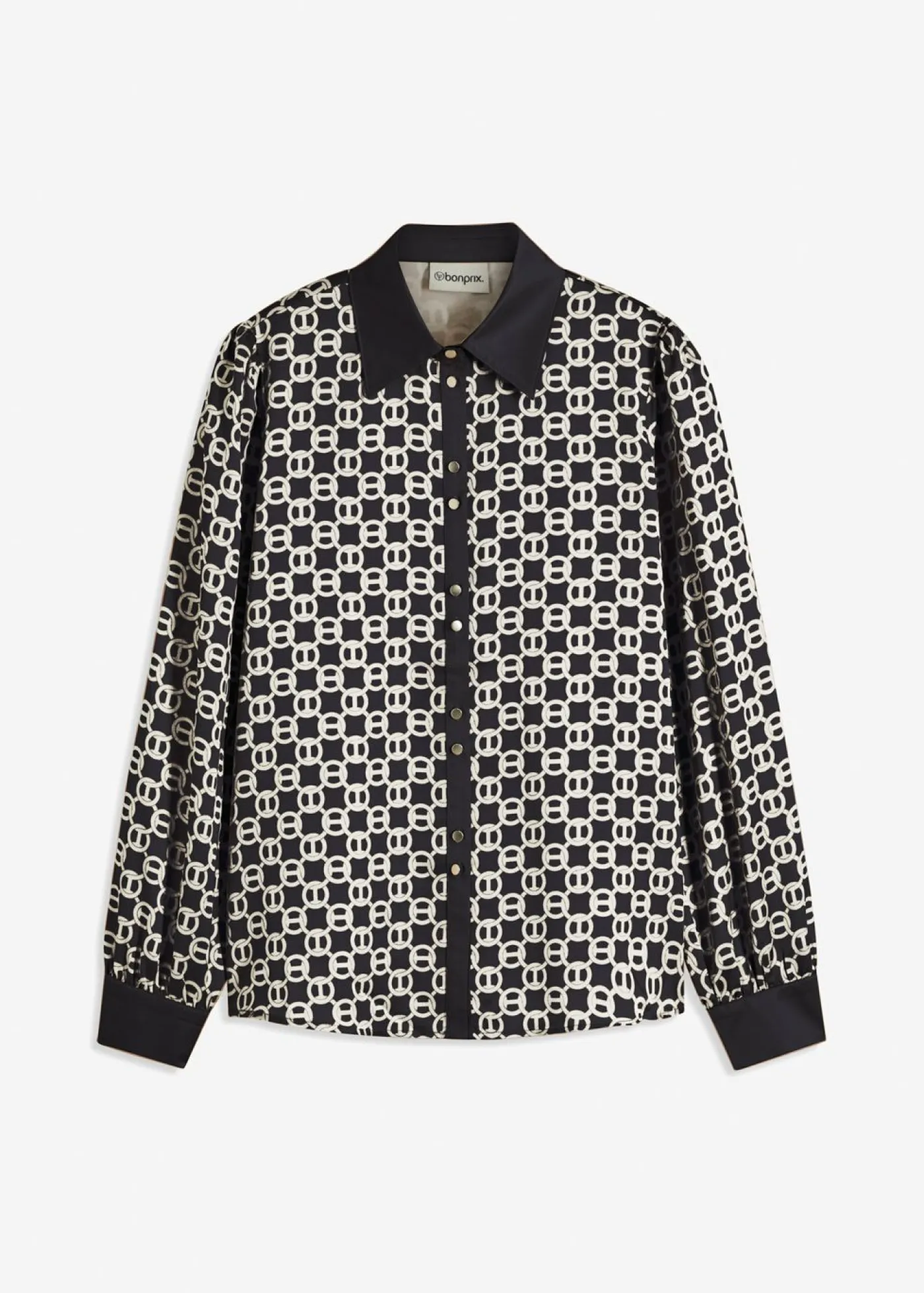 bonprix bonprix Blusa de satén Negro-blanco lana Discount