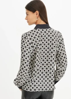 bonprix bonprix Blusa de satén Negro-blanco lana Discount