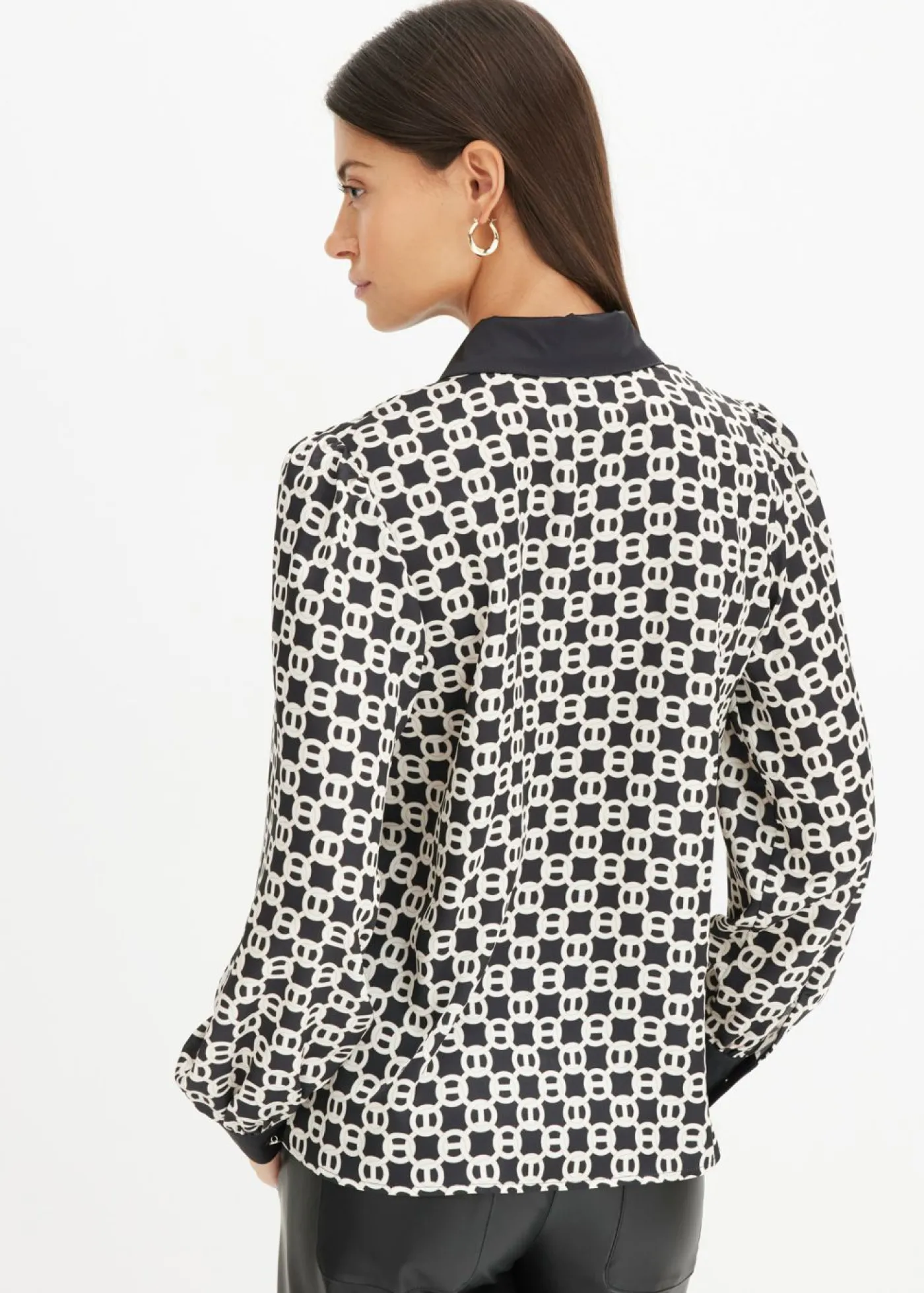 bonprix bonprix Blusa de satén Negro-blanco lana Discount