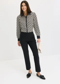bonprix bonprix Blusa de satén Negro-blanco lana Discount