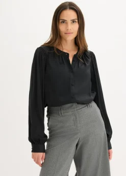 bonprix bonprix Blusa de satén con cintas de encaje Negro Hot
