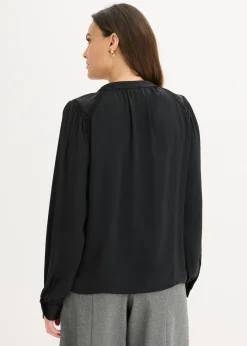bonprix bonprix Blusa de satén con cintas de encaje Negro Hot