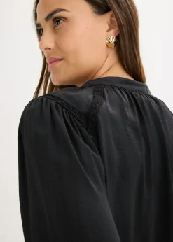 bonprix bonprix Blusa de satén con cintas de encaje Negro Hot