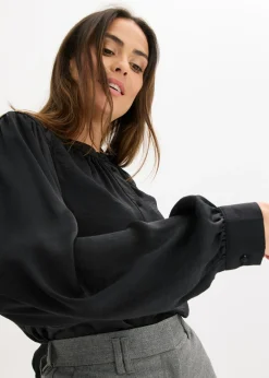 bonprix bonprix Blusa de satén con cintas de encaje Negro Hot