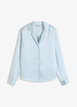 bonprix bonprix Blusa de satén fino azul pálido Outlet