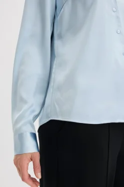 bonprix bonprix Blusa de satén fino azul pálido Outlet