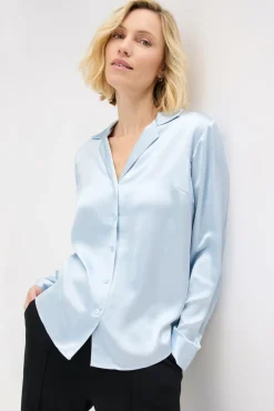 bonprix bonprix Blusa de satén fino azul pálido Outlet