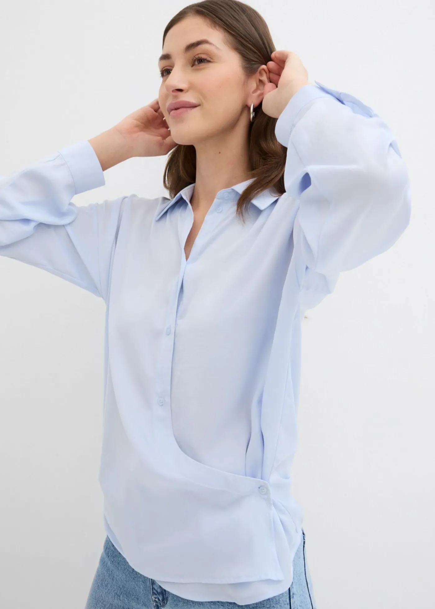 bonprix bonprix Blusa de satén fluido azul celeste Sale