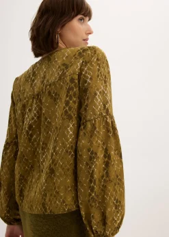 bonprix bonprix Blusa de satén fluido verde oliva/verde tierra estampado Sale
