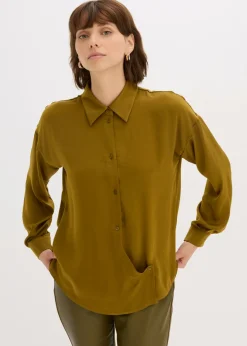 bonprix bonprix Blusa de satén fluido Verde tierra New