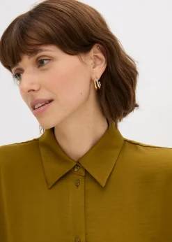 bonprix bonprix Blusa de satén fluido Verde tierra New