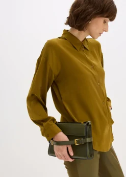 bonprix bonprix Blusa de satén fluido Verde tierra New