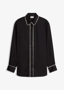 bonprix bonprix Blusa de satén fluido Negro-blanco lana Online