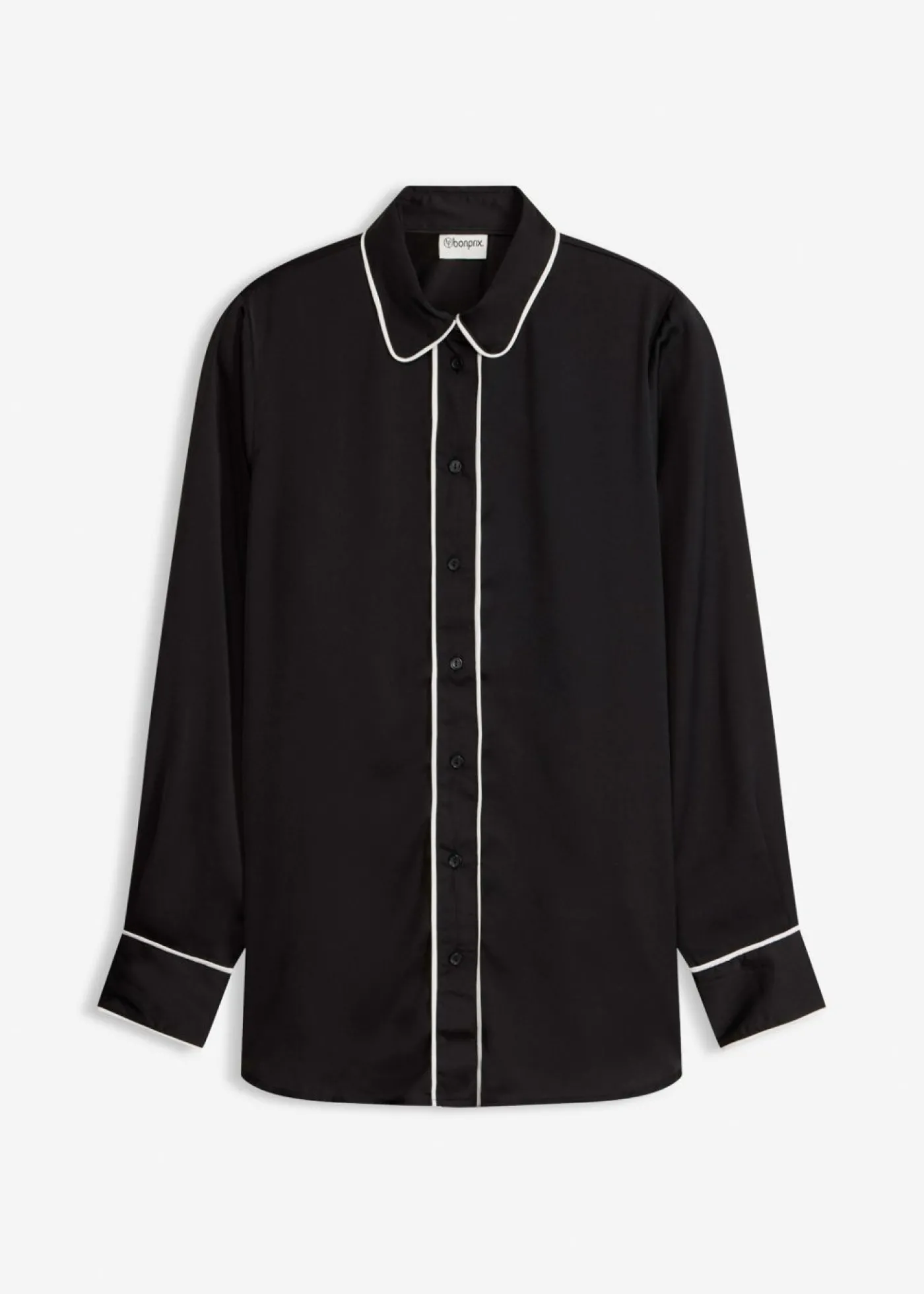 bonprix bonprix Blusa de satén fluido Negro-blanco lana Online