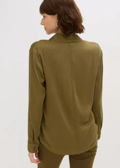 bonprix bonprix Blusa de satén fluido Oliva Outlet