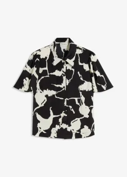 bonprix bonprix Blusa de satén fluido Negro-blanco Hot