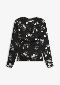 bonprix bonprix Blusa de satén fluido Negro con flores New